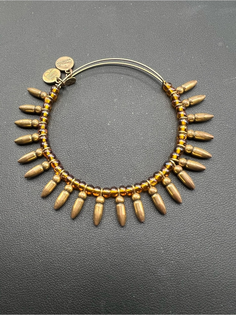 Alex and Ani Gold and Amber Spike Charm Bangle USA